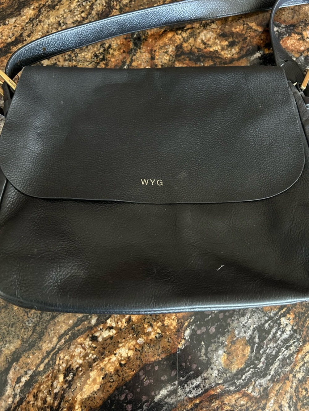 Fossil Black Pebble Leather Shoulder Bag with Gold Accent